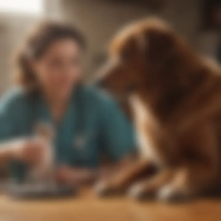 A veterinarian interacting with a healthy dog