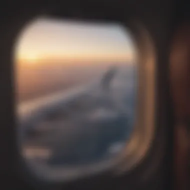 A scenic view from an airplane window during a flight.