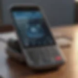 A phone with an insurance company logo on the screen