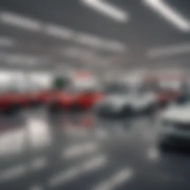 Diverse Car Dealership Illustration of a car dealership showcasing a variety of vehicles.