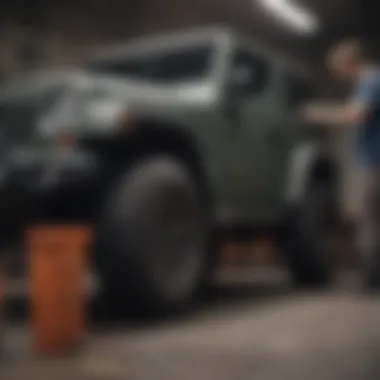 A mechanic inspecting a Jeep, emphasizing the importance of maintenance.