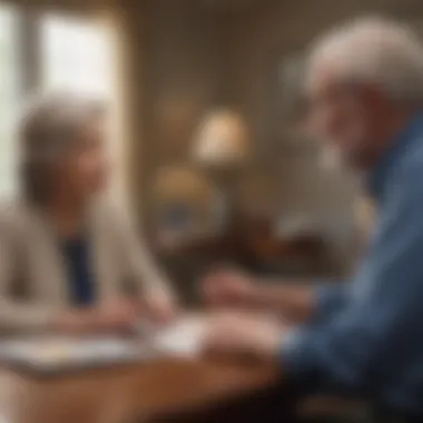 A comforting conversation between a financial advisor and a couple discussing senior living finances.