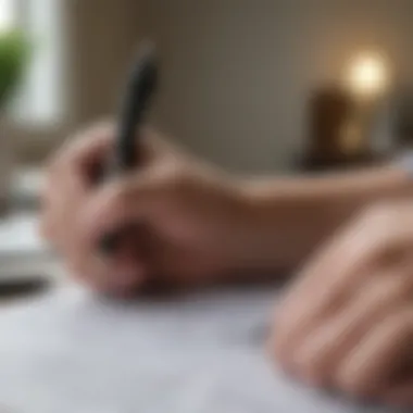 A homeowner reviewing insurance documents with a pen