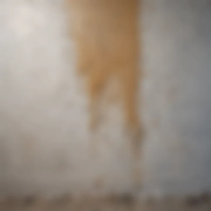 A close-up of a water-damaged wall showing peeling paint and mold growth