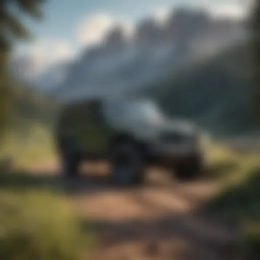 Jeep parked in a scenic outdoor location with mountains in the background