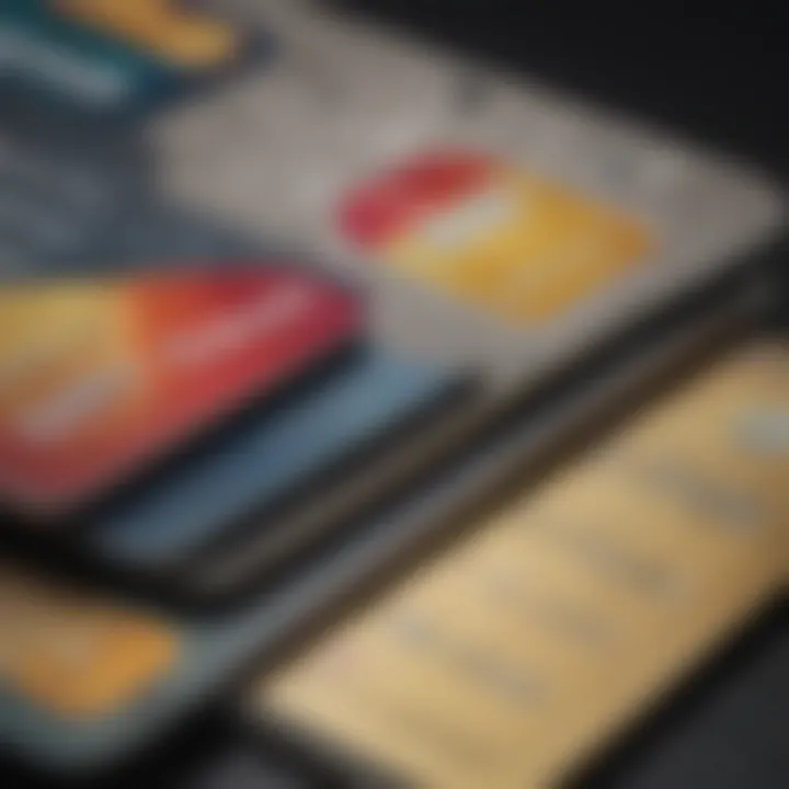 A close-up view of multiple credit cards showcasing different designs and features.