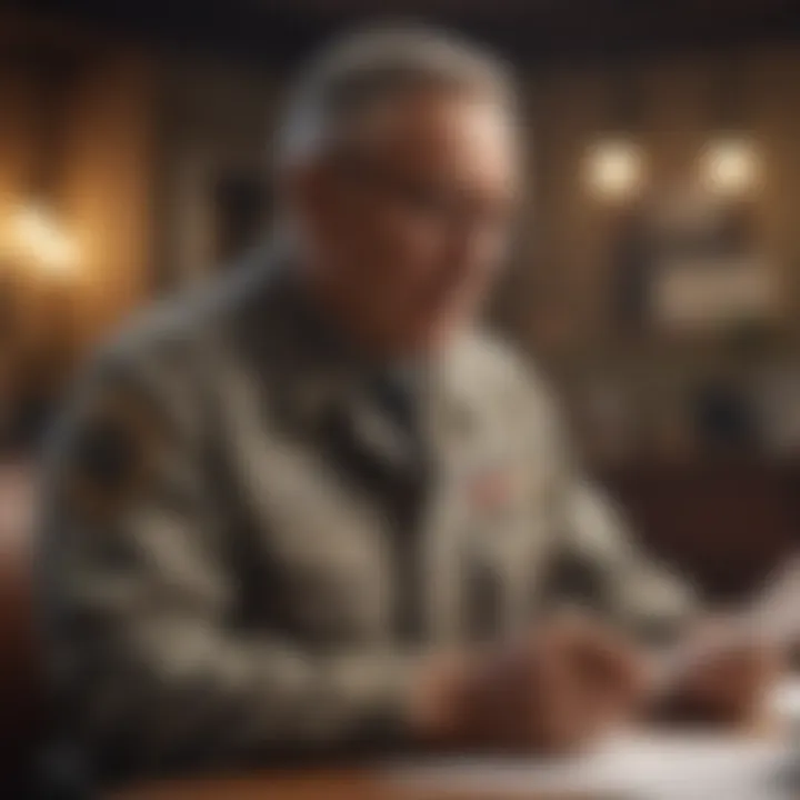 A veteran examining financial documents to understand retirement benefits.