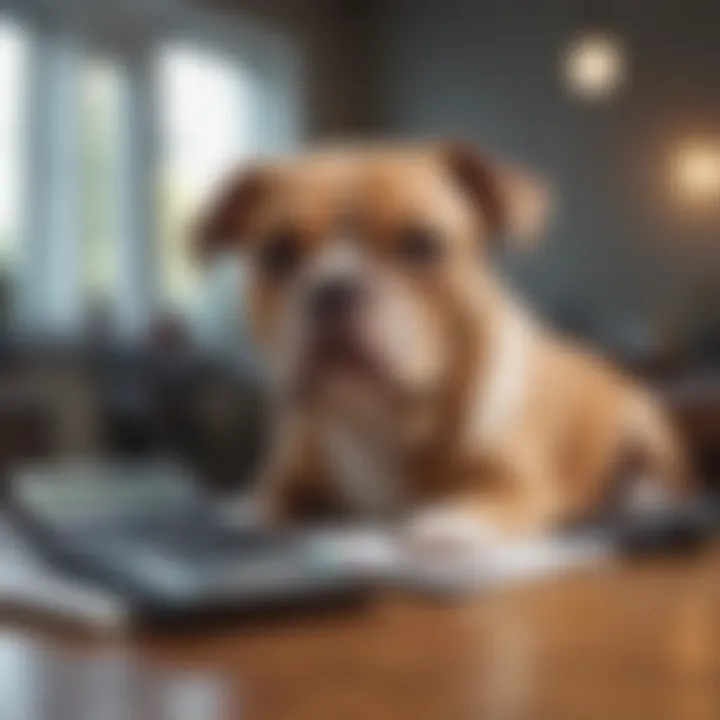 A calculator and financial documents illustrating the financial aspects of pet liability insurance.