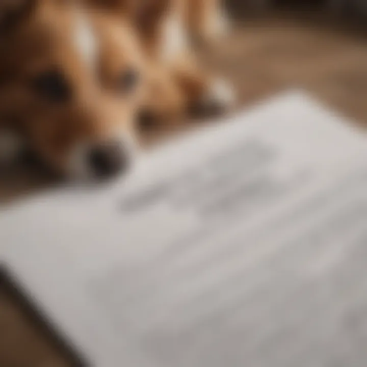 A close-up of a pet insurance policy document highlighting coverage options and terms.