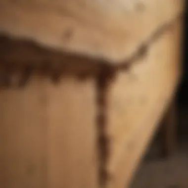 A close-up view of termite damage on wooden furniture