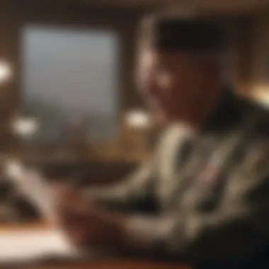 A veteran reviewing documents related to benefits and taxes