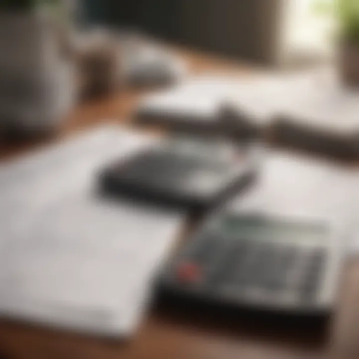 A calculator and tax forms on a desk representing financial decisions